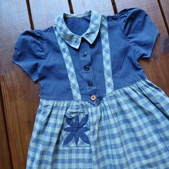 True vintage antique 1930's 30's baby toddler little girls blue plaid dress - Picture 3 of 8